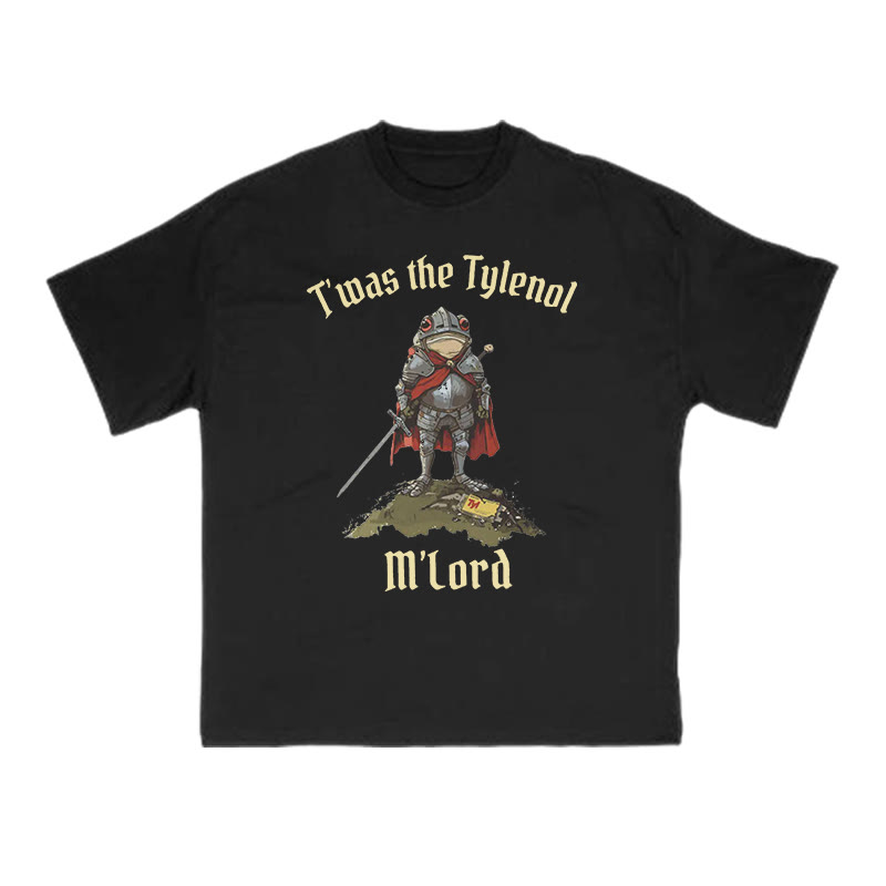Unisex T'was The Tylenol M'lord Knight Frog Print T-shirt - Black - US16-18(2XL) - image 5
