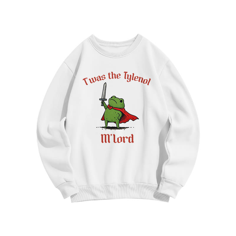 Unisex T'was The Tylenol M'lord Knight Frog Print Sweatshirt - White - US16-18(2XL) - image 1
