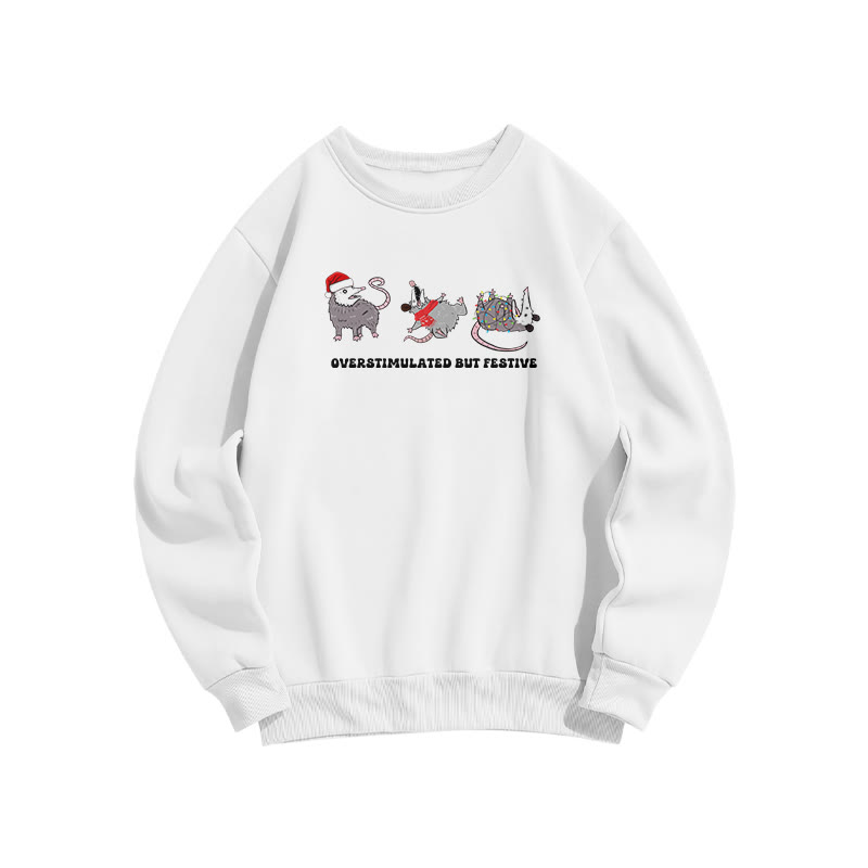 Unisex Overstimulated But Festive Print Sweatshirt - White - US16-18(2XL) - image 2
