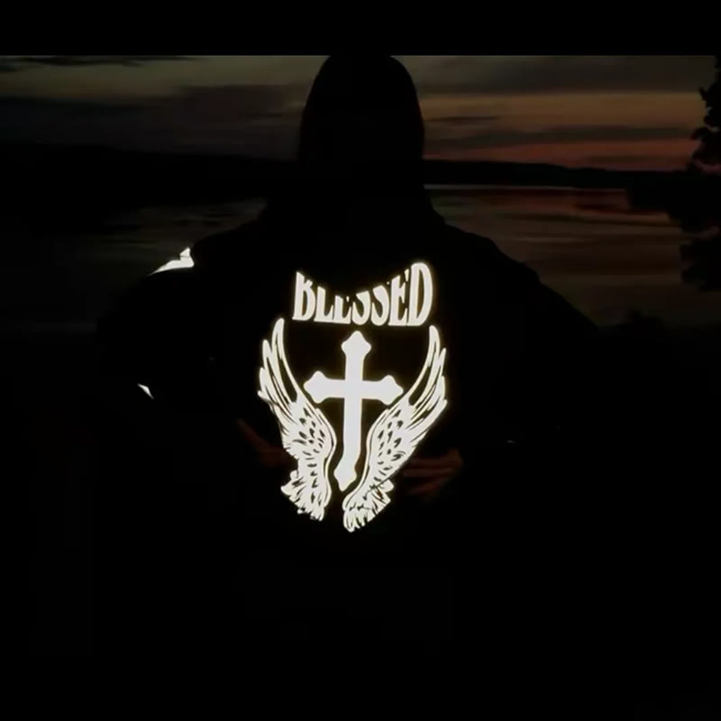 Unisex Blessed Cross Reflective Print Hoodie - image 2