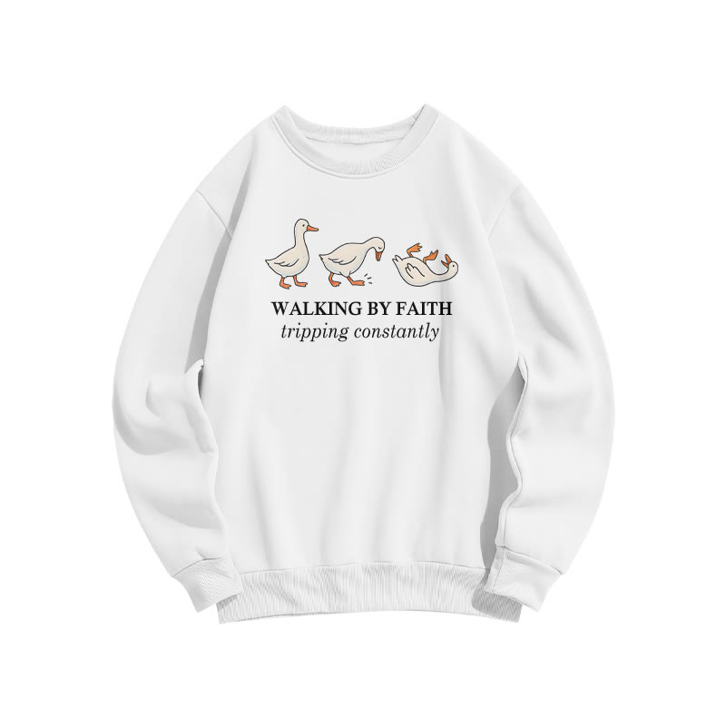 Unisex Walking By Faith Tripping Constantly Print Sweatshirt - White - US16-18(2XL) - image 2