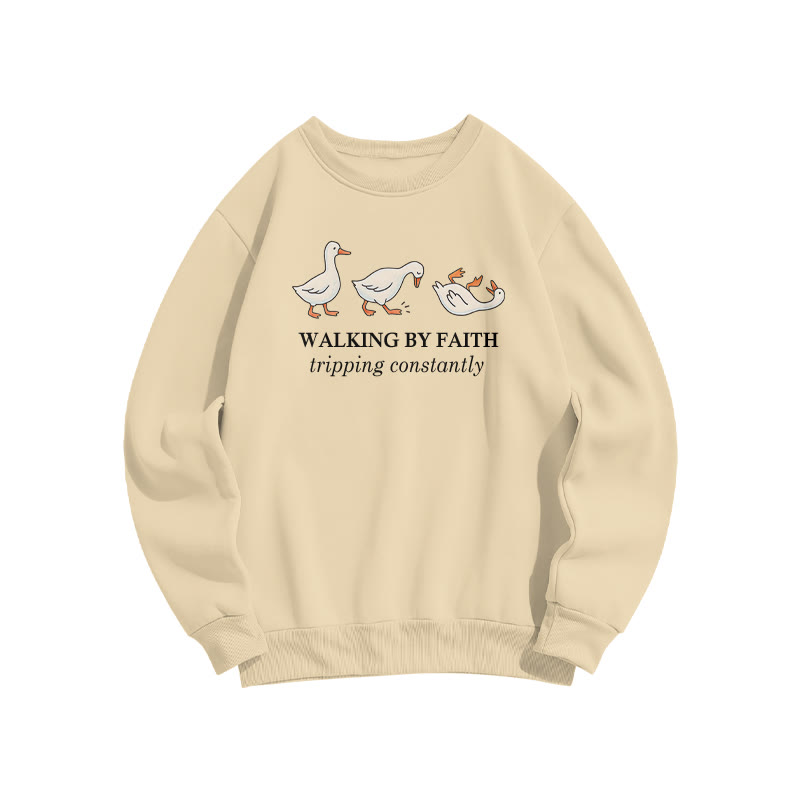 Unisex Walking By Faith Tripping Constantly Print Sweatshirt - Apricot - US16-18(2XL) - image 1