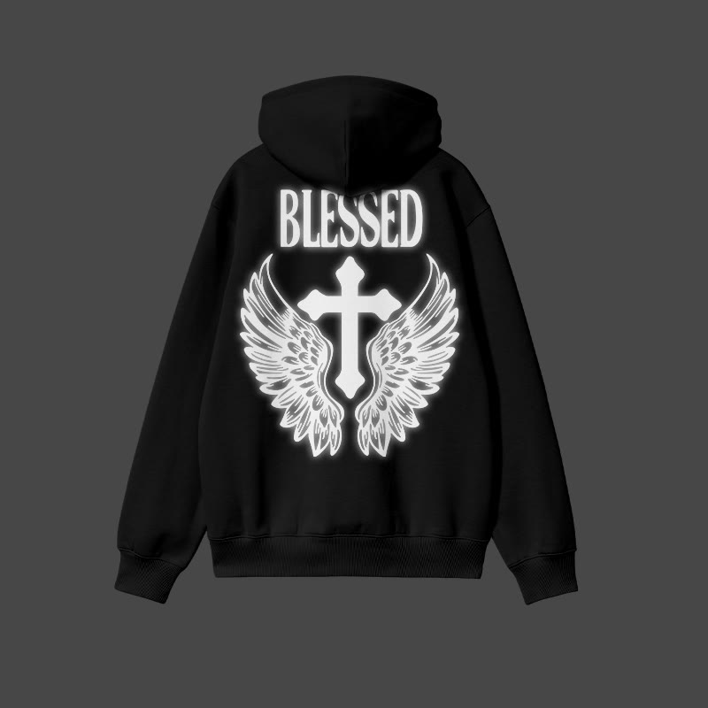 Unisex Blessed Cross Reflective Print Hoodie - image 1