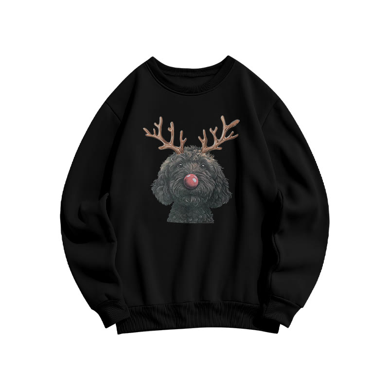 Black Poodle With Deer Antlers Print Sweatshirt - Black - US16-18(2XL) - image 2