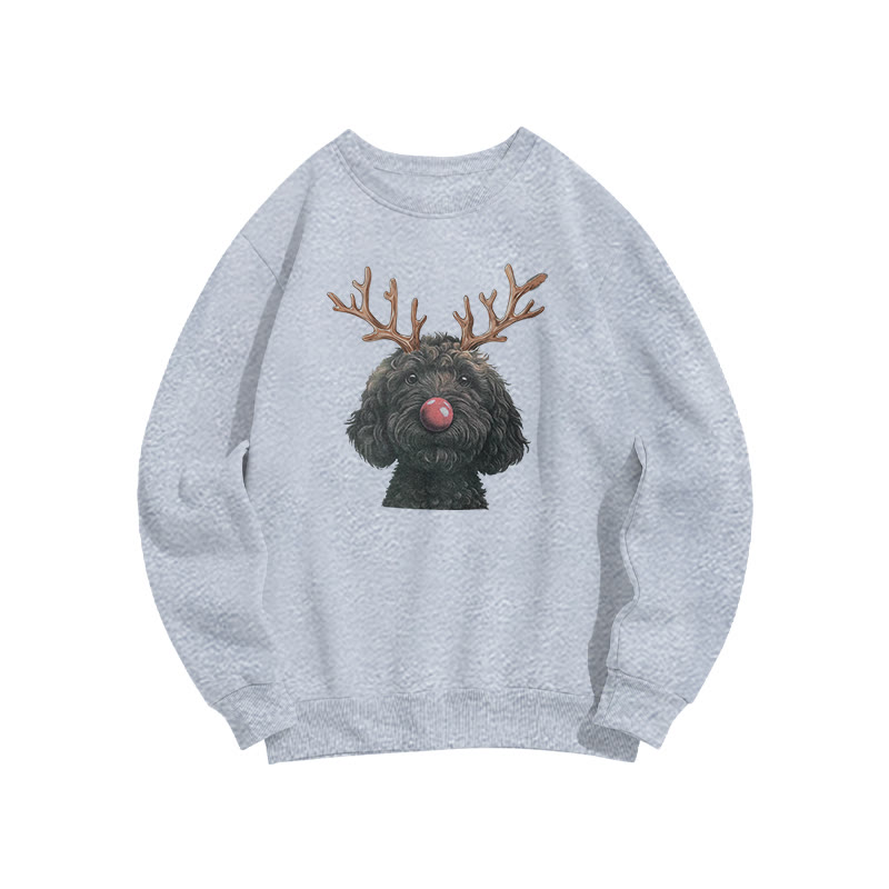 Black Poodle With Deer Antlers Print Sweatshirt - Grey - US16-18(2XL) - image 1