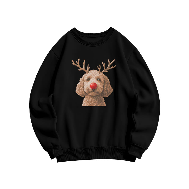 Deer Antler Apricot Poodle Print Sweatshirt - Black - US16-18(2XL) - image 2
