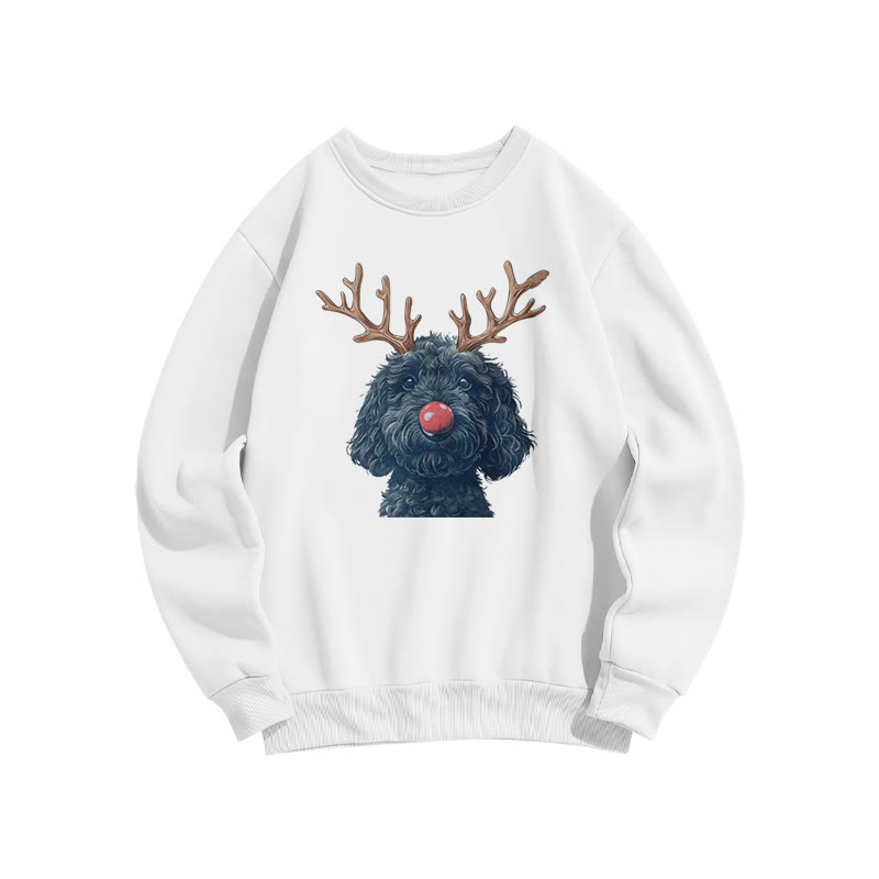 Deer Antler Blue-gray Poodle Print Sweatshirt - White - US16-18(2XL) - image 3