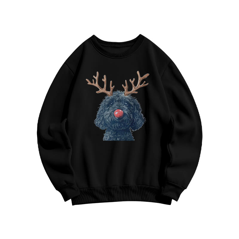 Deer Antler Blue-gray Poodle Print Sweatshirt - Black - US16-18(2XL) - image 2