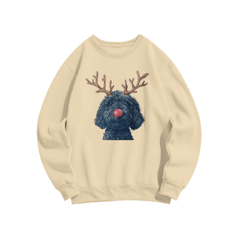 Deer Antler Blue-gray Poodle Print Sweatshirt - Apricot - US16-18(2XL) - image 4