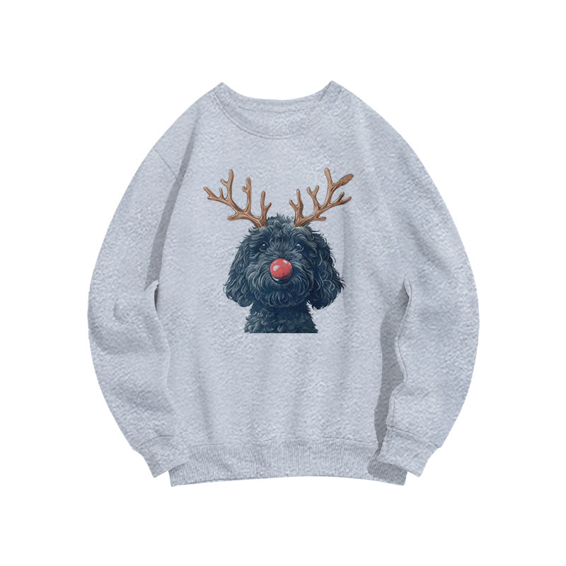Deer Antler Blue-gray Poodle Print Sweatshirt - Grey - US16-18(2XL) - image 1