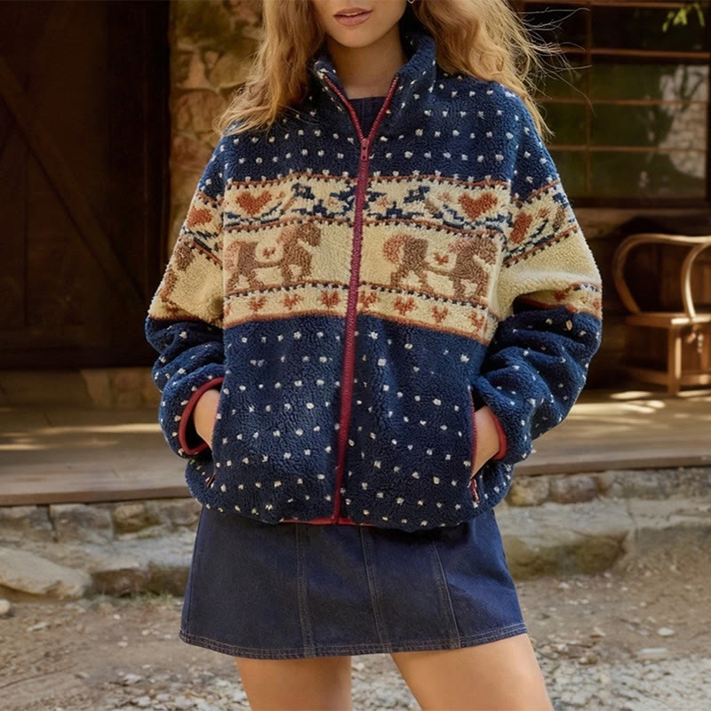 Snowflake Moose Long-sleeved Stand Collar Long-sleeved Jacket - Blue - 2XL - image 2