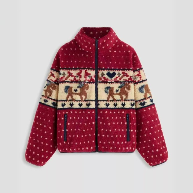 Snowflake Moose Long-sleeved Stand Collar Long-sleeved Jacket - Red - 2XL - image 1