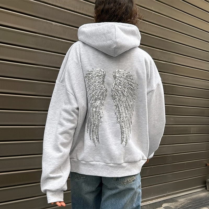 Casual Sequined Wings Long-sleeved Hoodie - Grey - 3XL - image 1