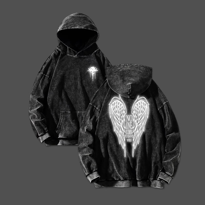 No One Is Coming To Save You Reflective Printed Washed Hoodie  - Black - US16-18(2XL) - image 2