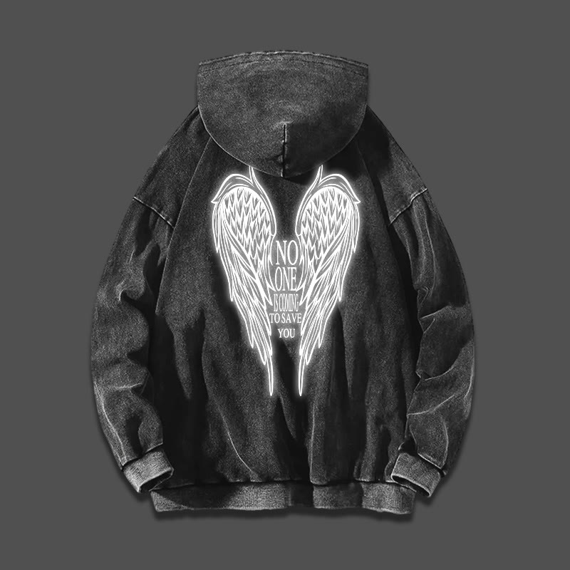 No One Is Coming To Save You Reflective Printed Washed Hoodie  - image 1