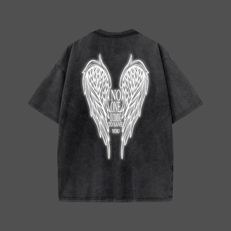 No One Is Coming To Save You Reflective Print Acid Washed T-shirt - image 1