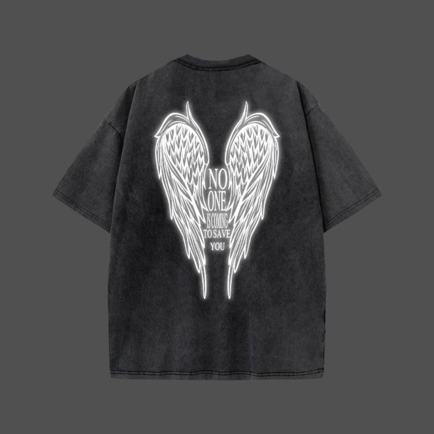 No One Is Coming To Save You Reflective Print Acid Washed T-shirt - image 1