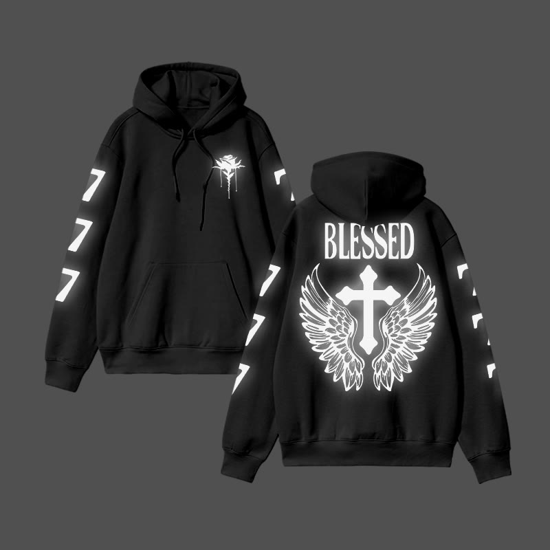 Unisex Blessed Cross Reflective Print Hoodie - image 5