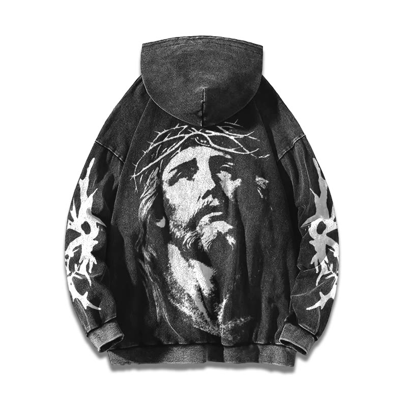 Saved Jesus Face Printed Washed Hoodie  - image 1