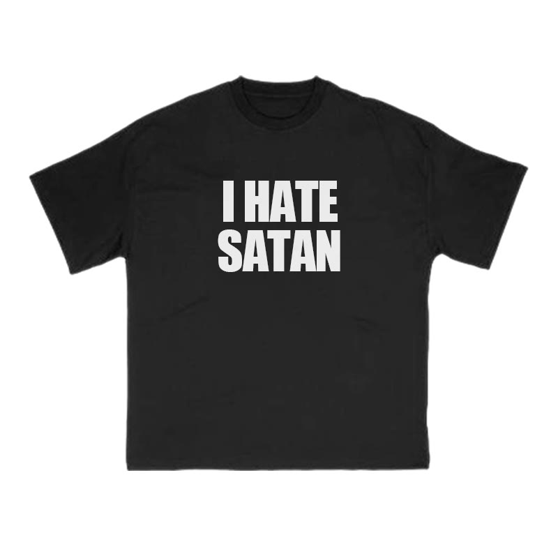 I Hate Satan Print T-shirt - Black - US16-18(2XL) - image 2