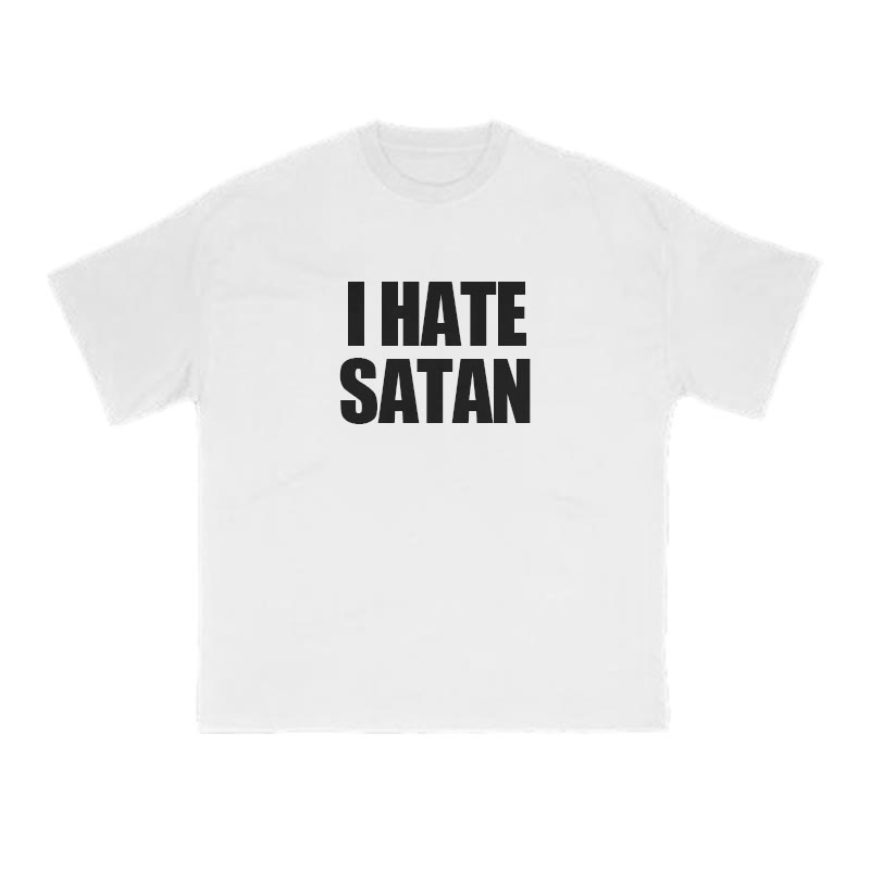 I Hate Satan Print T-shirt - White - US16-18(2XL) - image 1