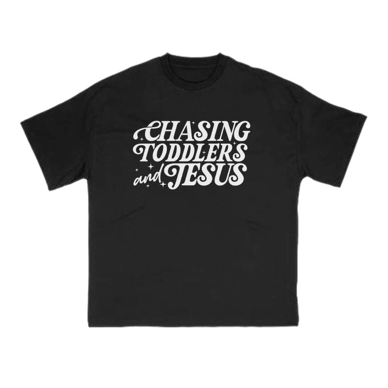 Chasing Toddlers And Jesus Print T-shirt - Black - US16-18(2XL) - image 1