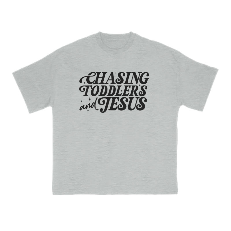 Chasing Toddlers And Jesus Print T-shirt - Grey - US16-18(2XL) - image 3