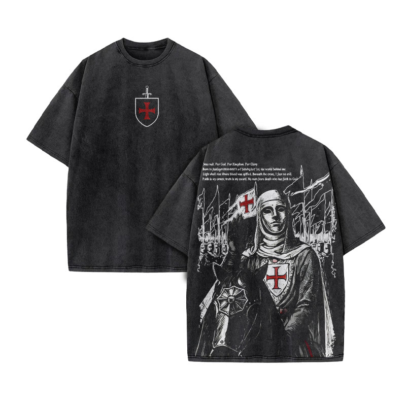 For God For Kingdom For Glory print Acid Washed T-shirt - Black - US20-22(3XL) - image 2