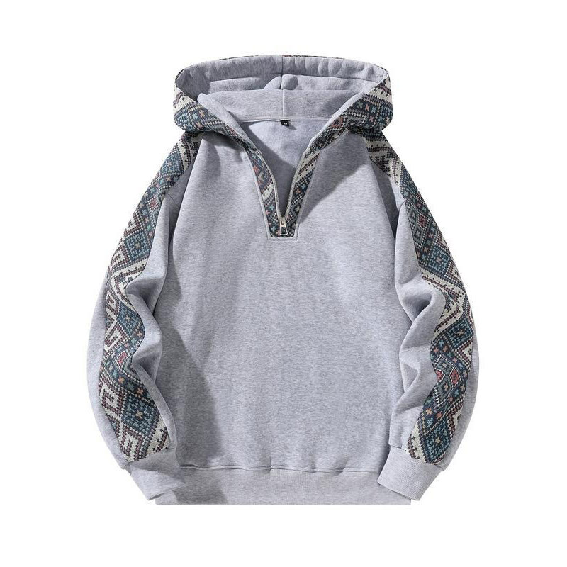 Retro Ethnic Patchwork Half Zip Hoodie - Grey - US32-34(5XL) - image 2