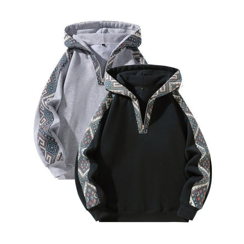 Retro Ethnic Patchwork Half Zip Hoodie - image 1