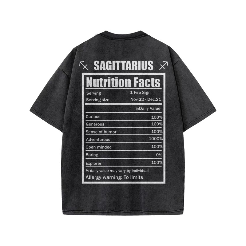 Sagittarius Nutrition Facts Print Acid Washed T-shirt - image 2