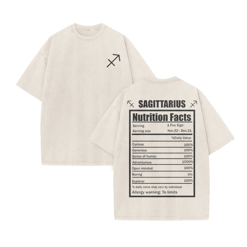 Sagittarius Nutrition Facts Print Acid Washed T-shirt - Beige - US20-22(3XL) - image 3