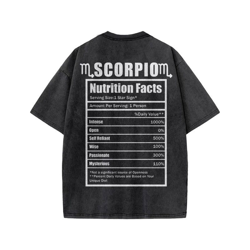 SCORPIOT Nutrition Facts Print Acid Washed T-shirt - image 2