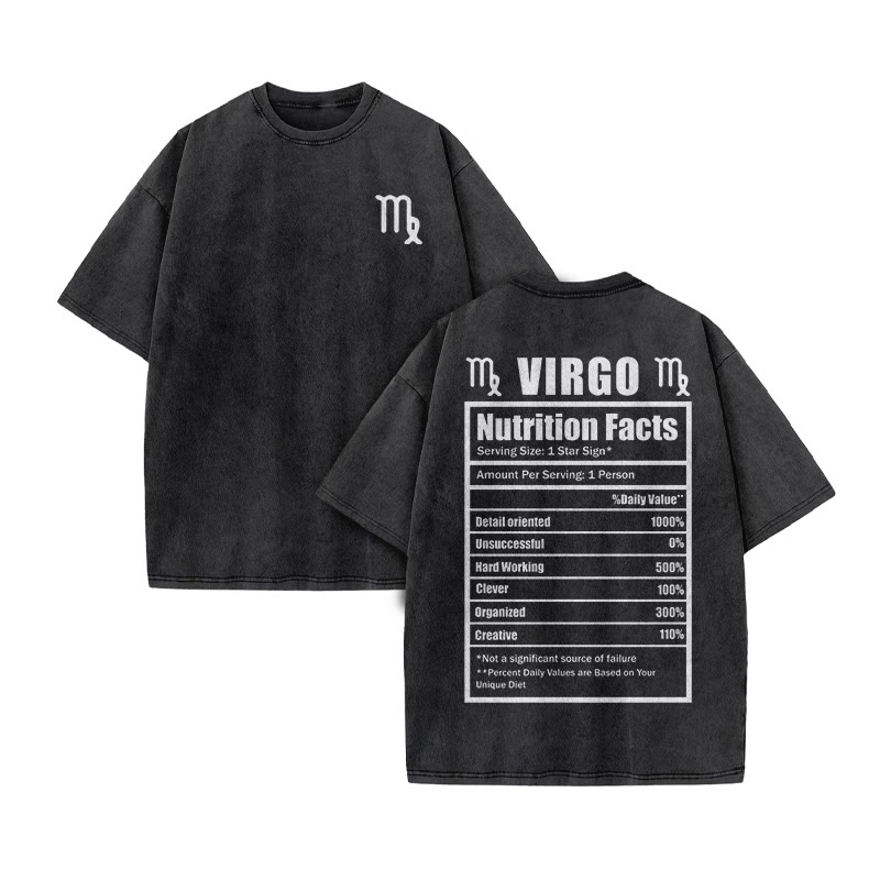 VIRGO Nutrition Facts Print Acid Washed T-shirt - Black - US20-22(3XL) - image 2