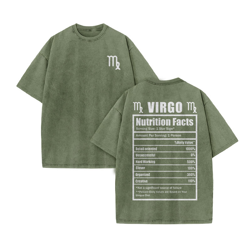 VIRGO Nutrition Facts Print Acid Washed T-shirt - Army Green - US20-22(3XL) - image 6