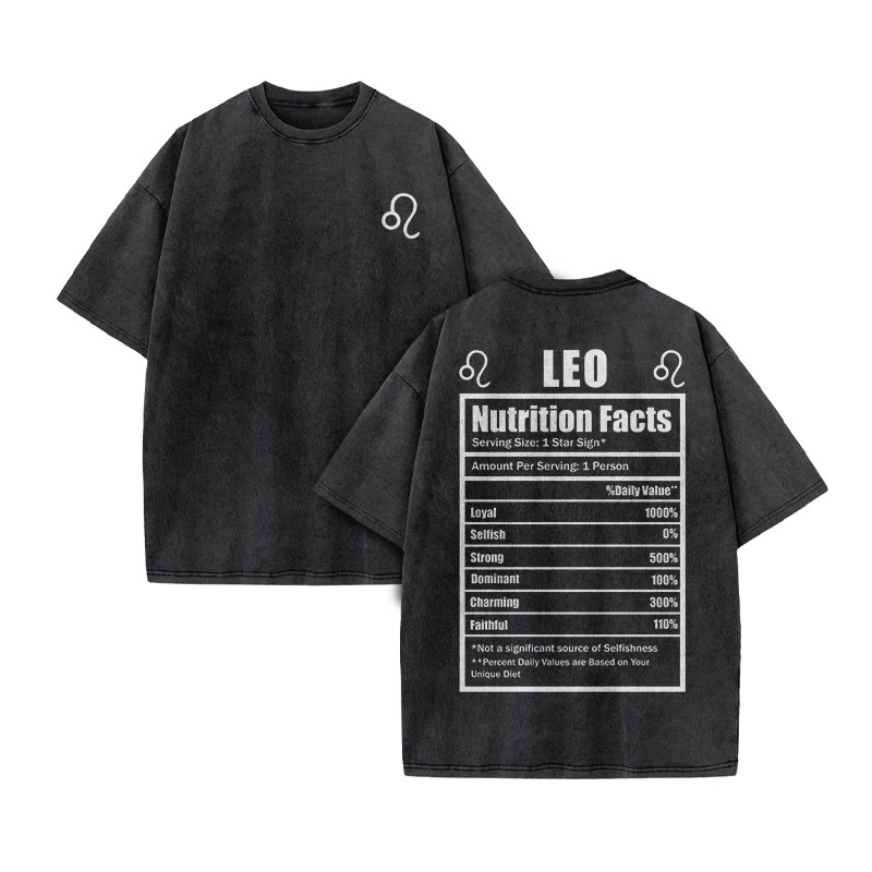 Leo Nutrition Facts Print Acid Washed T-shirt - Black - US20-22(3XL) - image 1