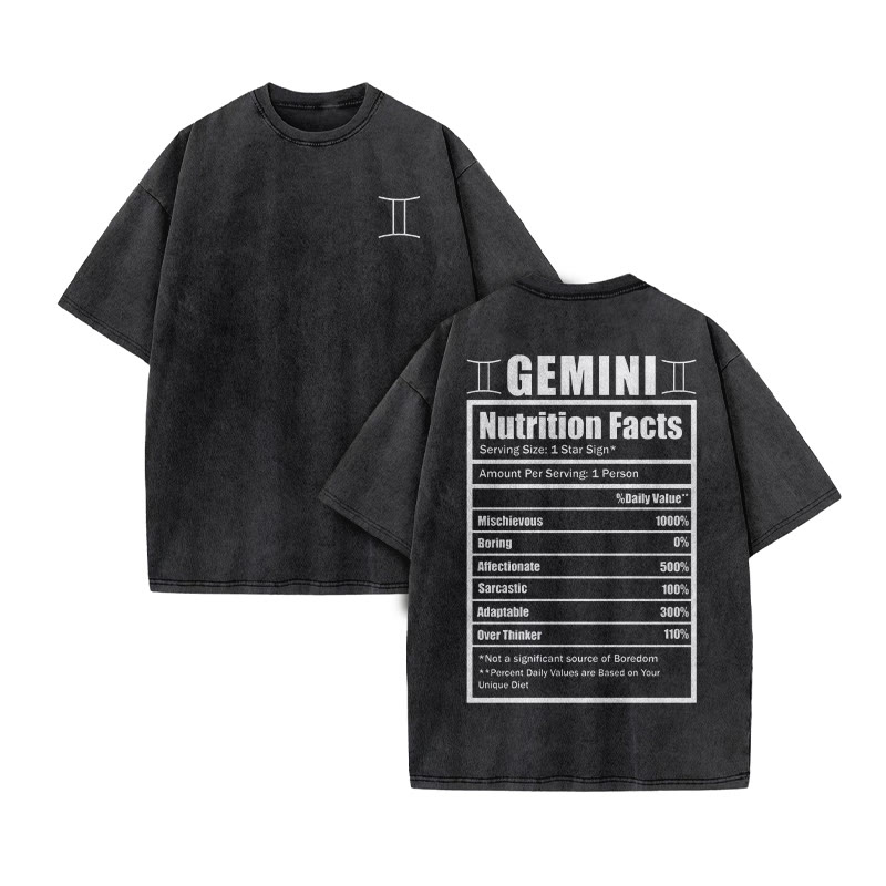 Gemini Nutrition Facts Print Acid Washed T-shirt - Black - US20-22(3XL) - image 2