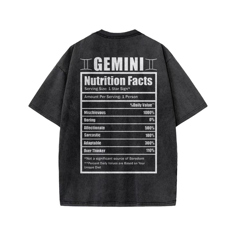 Gemini Nutrition Facts Print Acid Washed T-shirt - image 1