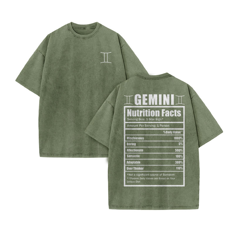Gemini Nutrition Facts Print Acid Washed T-shirt - Army Green - US20-22(3XL) - image 6
