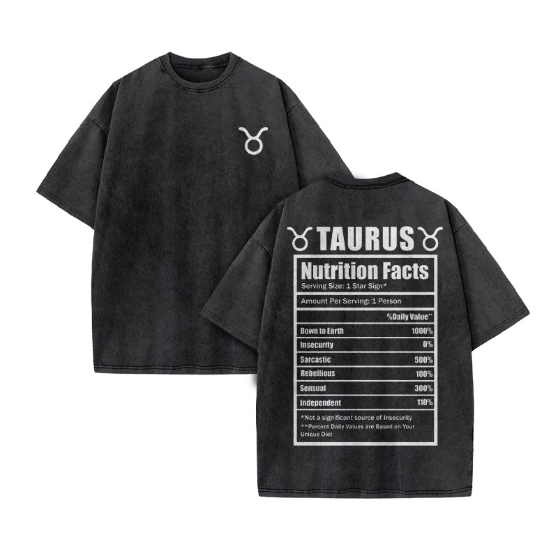 TAURUS Nutrition Facts Print Acid Washed T-shirt - Black - US20-22(3XL) - image 1