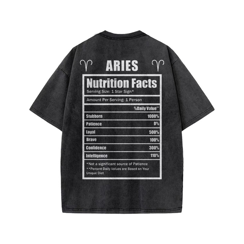 Aries Nutrition Facts Print Acid Washed T-shirt - image 2