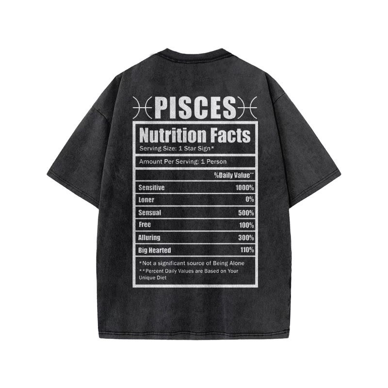 Pisces Nutrition Facts Print Acid Washed T-shirt - image 2
