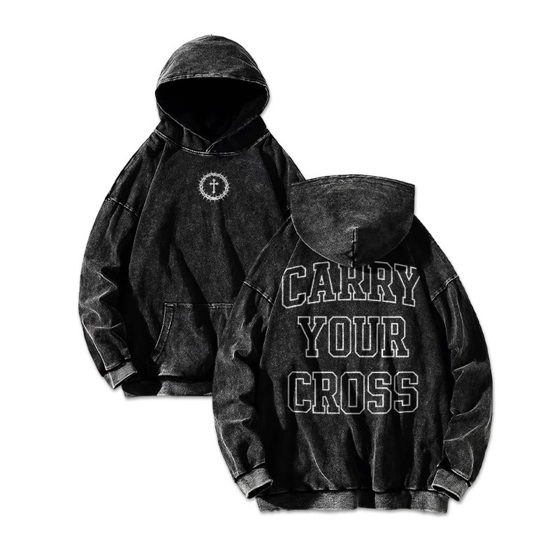 Carry Your Cross Printed Washed Hoodie  - Black - US16-18(2XL) - image 2