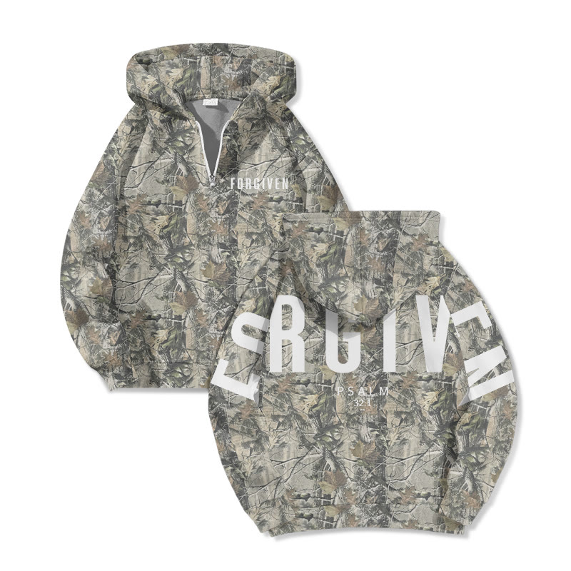 Forgiven Psalm 32:1 Dead Leaves Camouflage Print Half Zip Hoodie - image 2