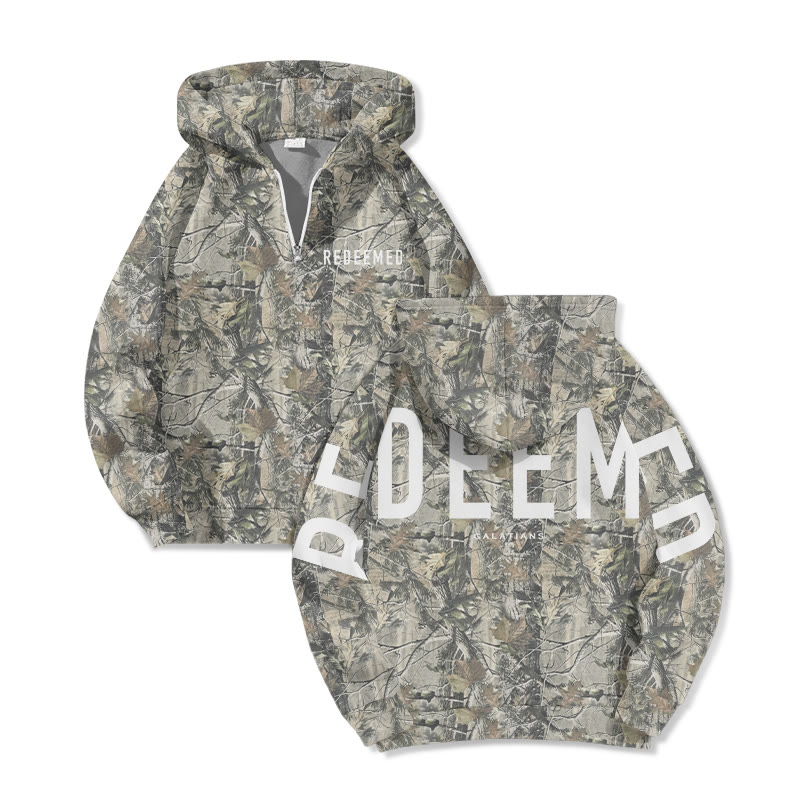 Redeemed Galatians 2:20 Dead Leaves Camouflage Print Half Zip Hoodie - image 2