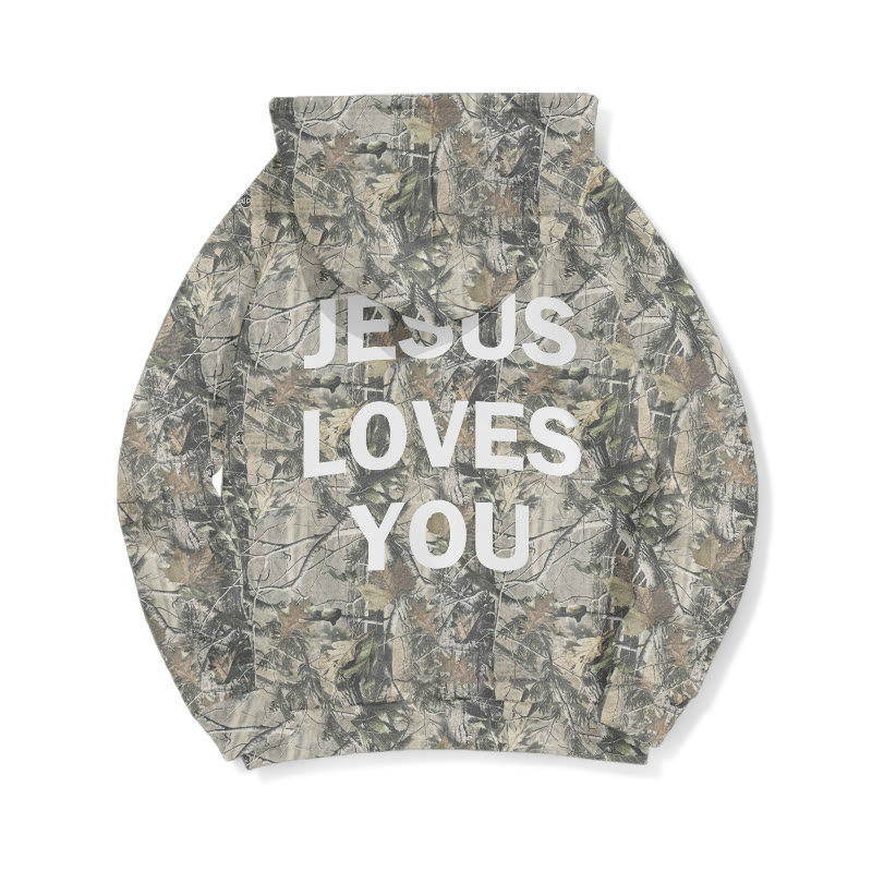 Jesus Loves You Dead Leaves Camouflage Print Half Zip Hoodie - image 2
