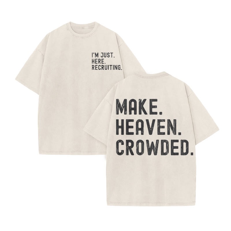 Make Heaven Crowded Print Acid Washed T-shirt - Beige - US20-22(3XL) - image 3