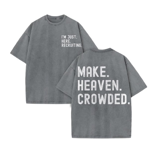 Make Heaven Crowded Print Acid Washed T-shirt - Grey - US20-22(3XL) - image 4