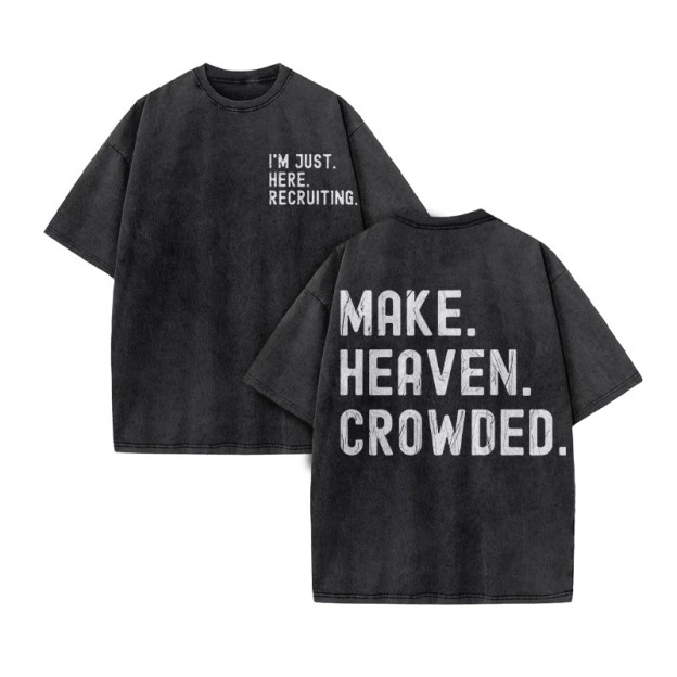 Make Heaven Crowded Print Acid Washed T-shirt - Black - US20-22(3XL) - image 2