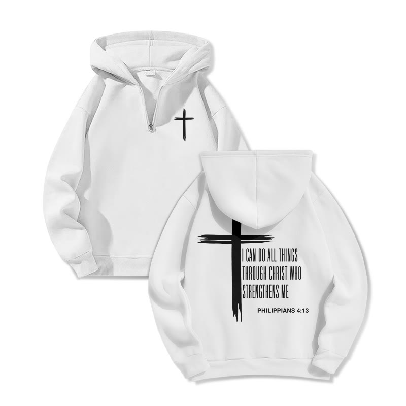 Philippians 4:13 Print Half Zip Hoodie - White - US32-34(5XL) - image 1